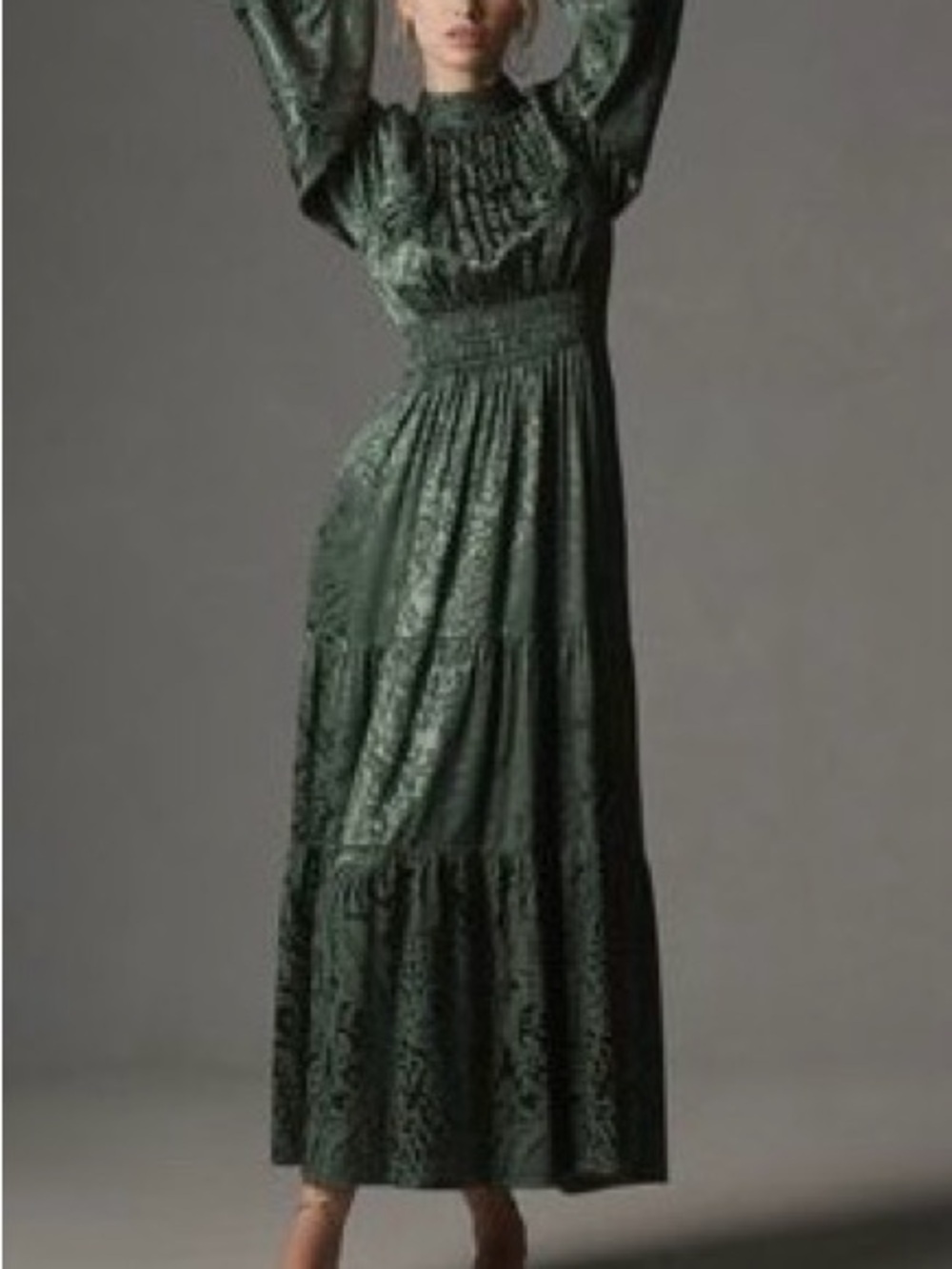 Anthropologie Forest Green Long-Sleeve Maxi Dress